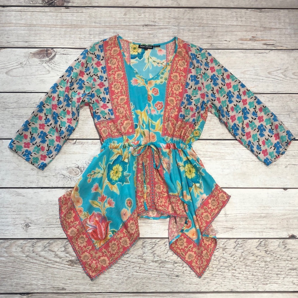 Tolani Collection Floral Handkerchief Hem Top